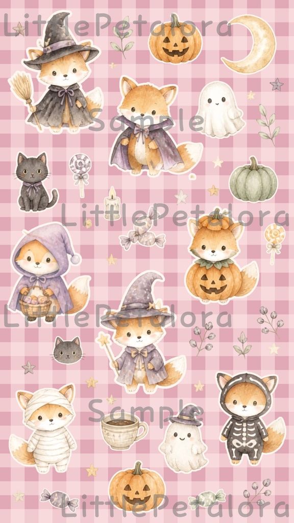 デジタルステッカー Halloween - 子ぎつね|ハロウィン素材 9枚セット