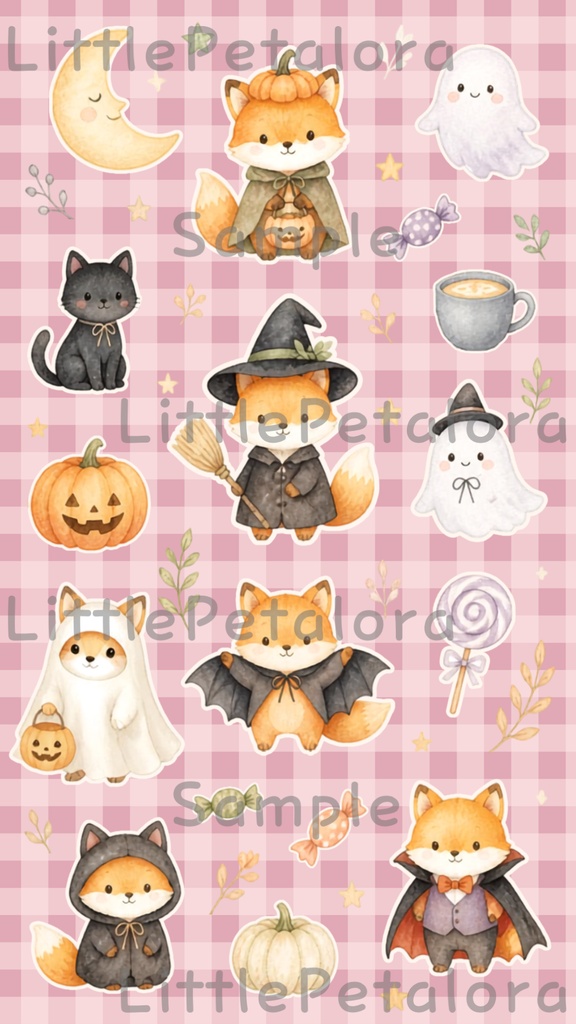 デジタルステッカー Halloween - 子ぎつね|ハロウィン素材 9枚セット