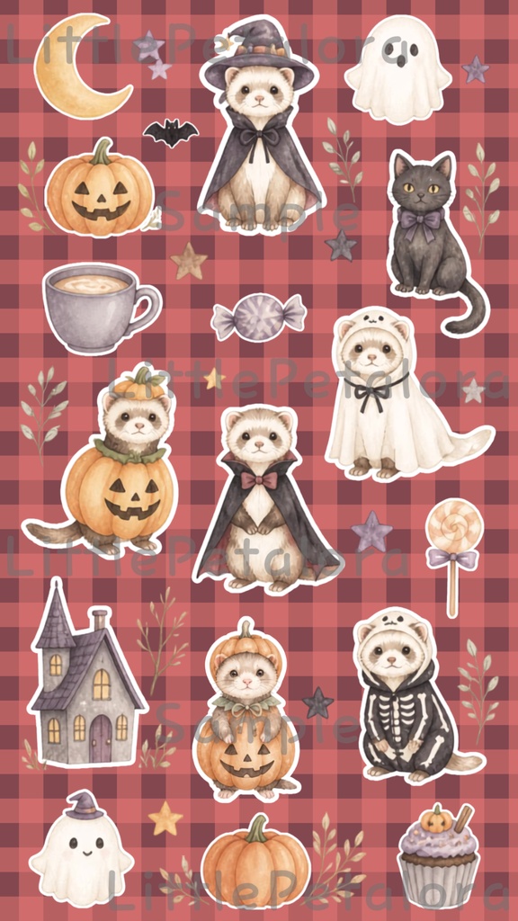 デジタルステッカー Halloween - フェレット|ハロウィン素材 9枚セット