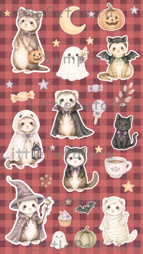 デジタルステッカー Halloween - フェレット|ハロウィン素材 9枚セット