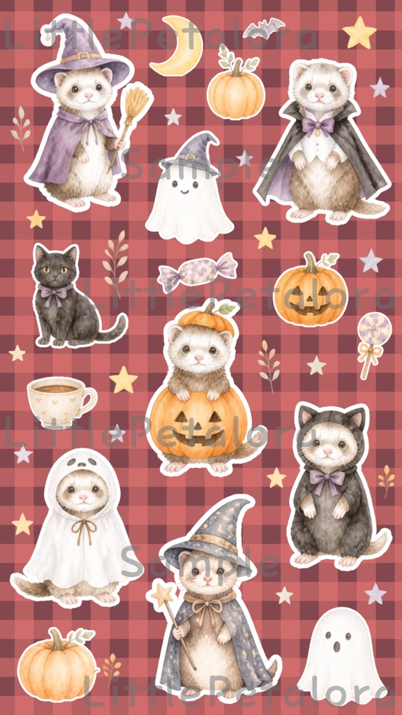 デジタルステッカー Halloween - フェレット|ハロウィン素材 9枚セット