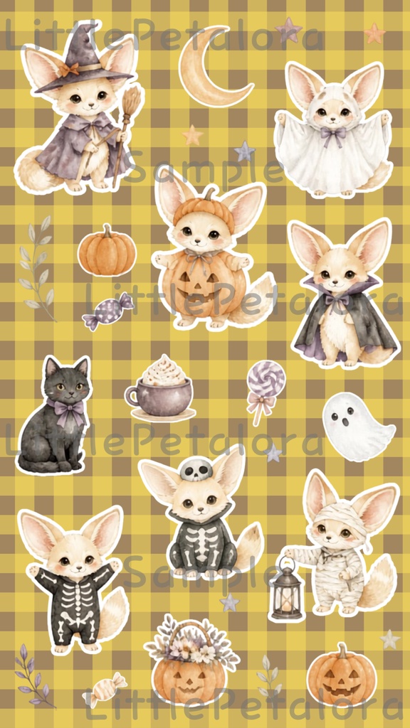 デジタルステッカー Halloween - フェネック|ハロウィン素材 9枚セット