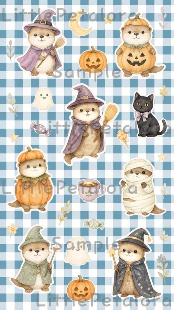 デジタルステッカー Halloween - カワウソ|ハロウィン素材 9枚セット