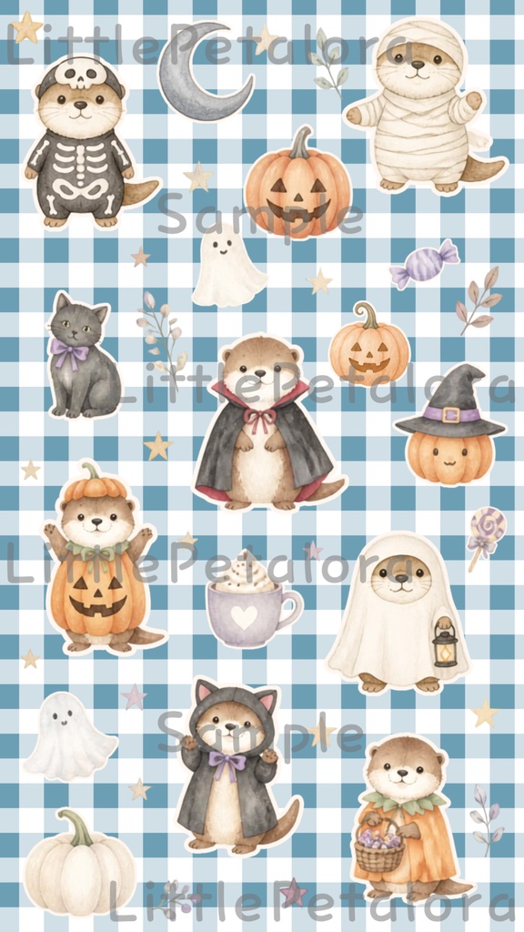 デジタルステッカー Halloween - カワウソ|ハロウィン素材 9枚セット