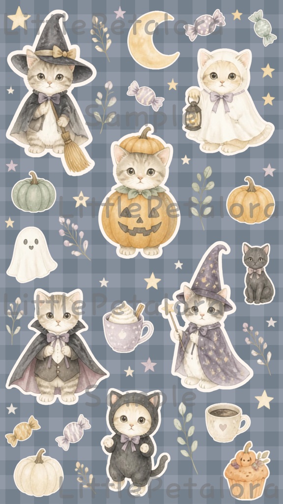 デジタルステッカー Halloween - 子猫|ハロウィン素材 9枚セット