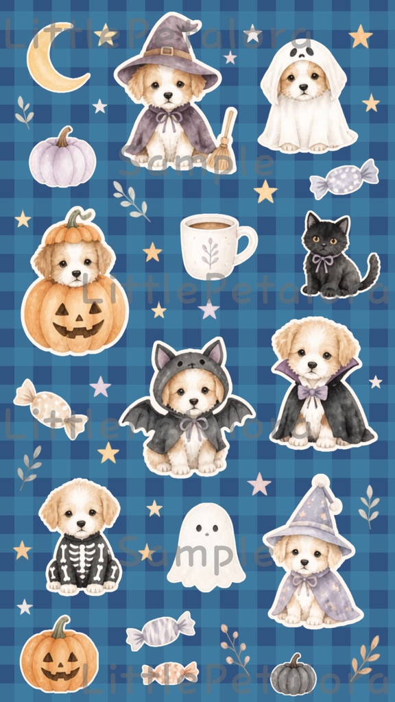 デジタルステッカー Halloween - 子犬|ハロウィン素材 9枚セット