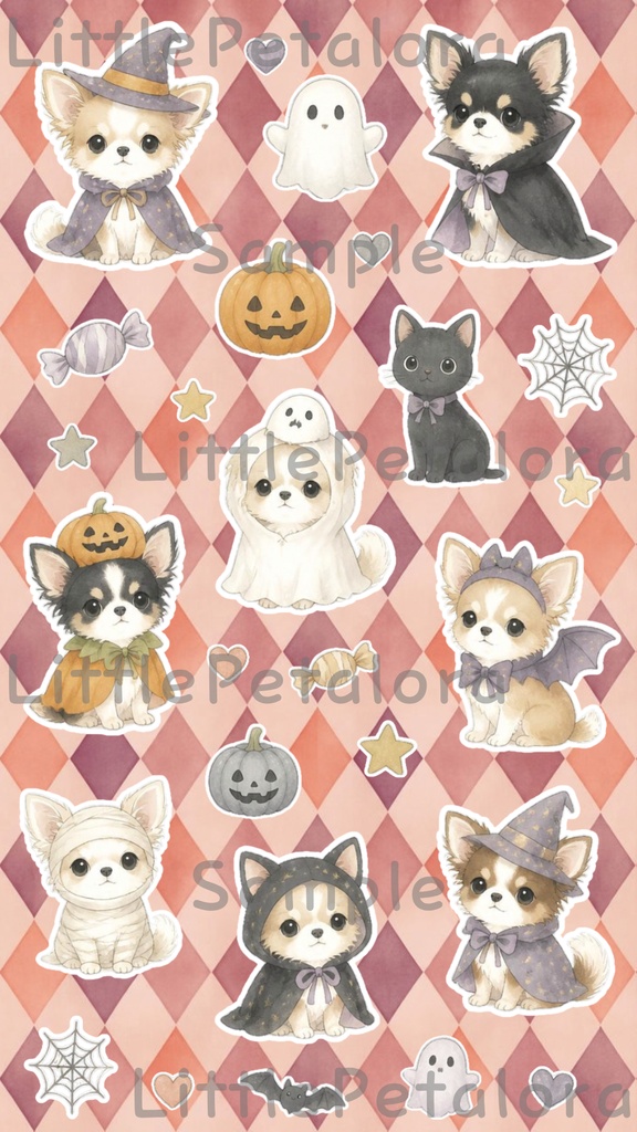 デジタルステッカー Halloween - ロングコートチワワ|ハロウィン素材 9枚セット