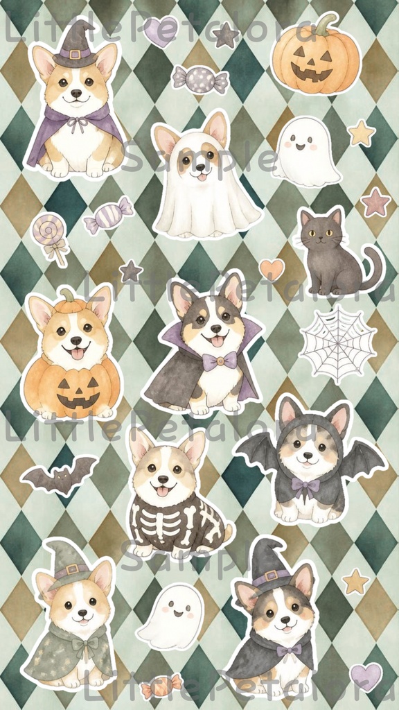 デジタルステッカー Halloween - コーギー|ハロウィン素材 9枚セット