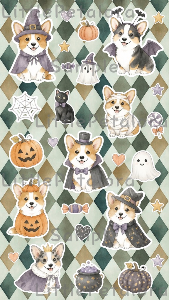 デジタルステッカー Halloween - コーギー|ハロウィン素材 9枚セット