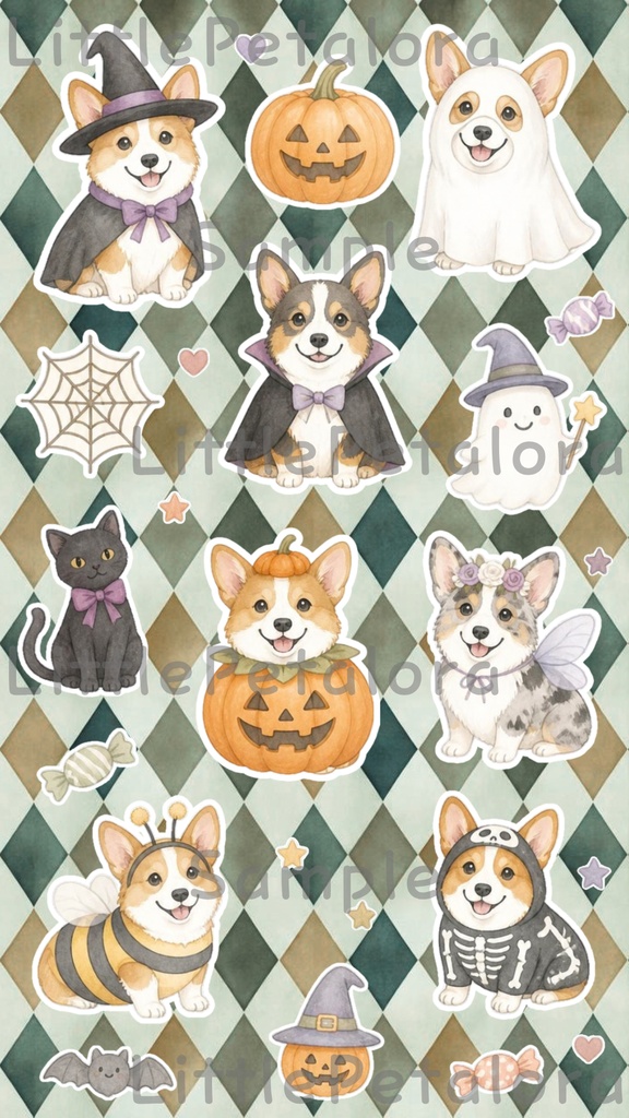 デジタルステッカー Halloween - コーギー|ハロウィン素材 9枚セット