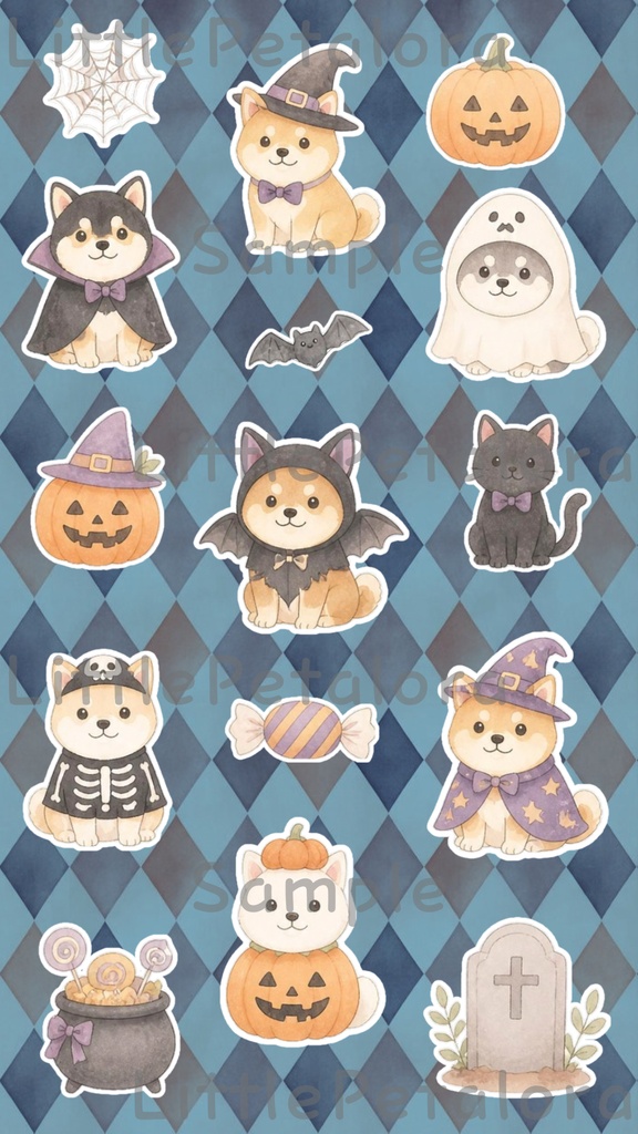 デジタルステッカー Halloween - 豆柴|ハロウィン素材 9枚セット