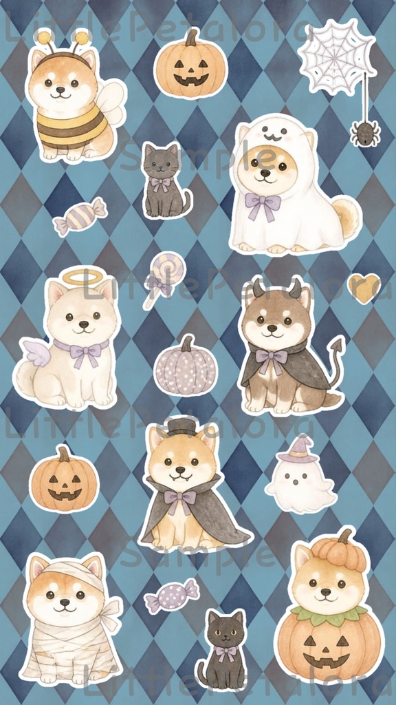 デジタルステッカー Halloween - 豆柴|ハロウィン素材 9枚セット