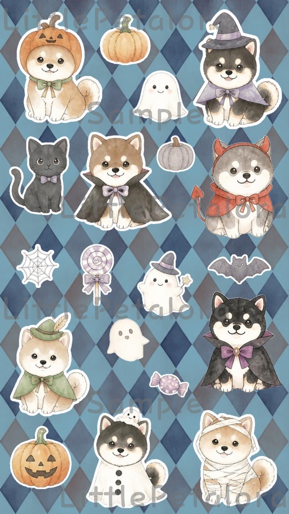 デジタルステッカー Halloween - 豆柴|ハロウィン素材 9枚セット