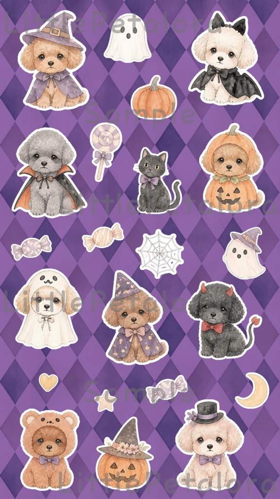 デジタルステッカー Halloween - トイプードル|ハロウィン素材 9枚セット
