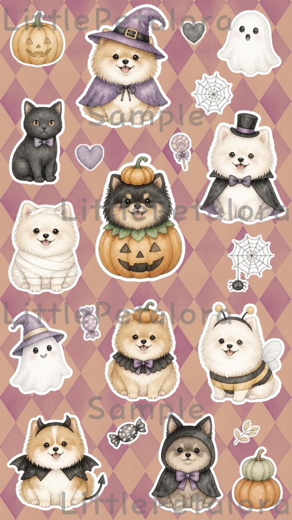 デジタルステッカー Halloween - ポメラニアン|ハロウィン素材 9枚セット