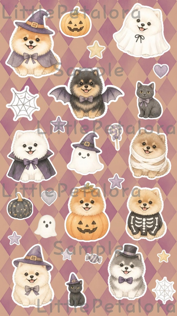 デジタルステッカー Halloween - ポメラニアン|ハロウィン素材 9枚セット
