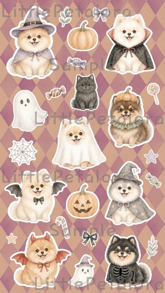 デジタルステッカー Halloween - ポメラニアン|ハロウィン素材 9枚セット