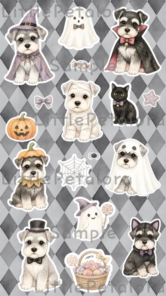 デジタルステッカー Halloween - ミニチュアシュナウザー|ハロウィン素材 9枚セット