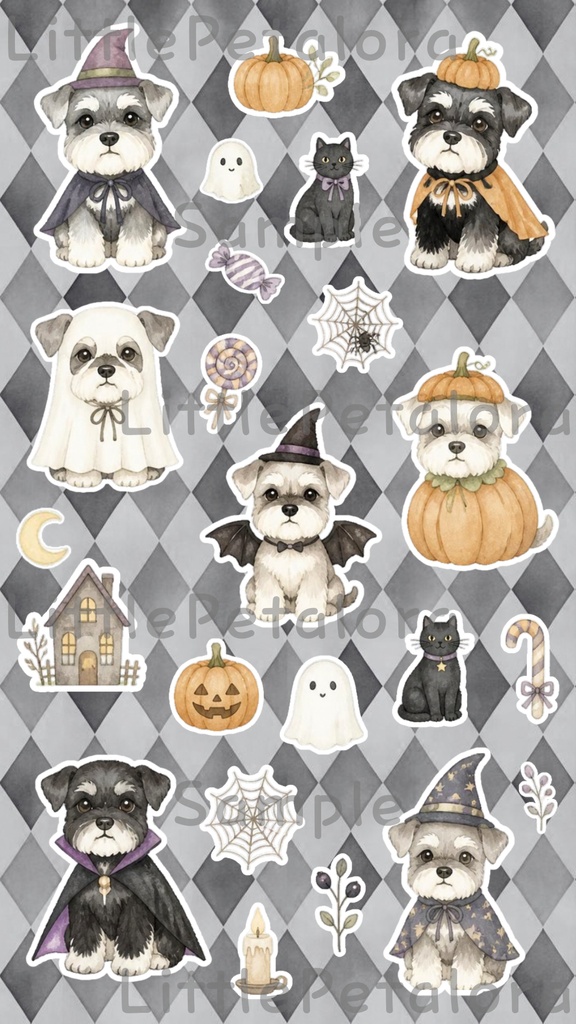 デジタルステッカー Halloween - ミニチュアシュナウザー|ハロウィン素材 9枚セット