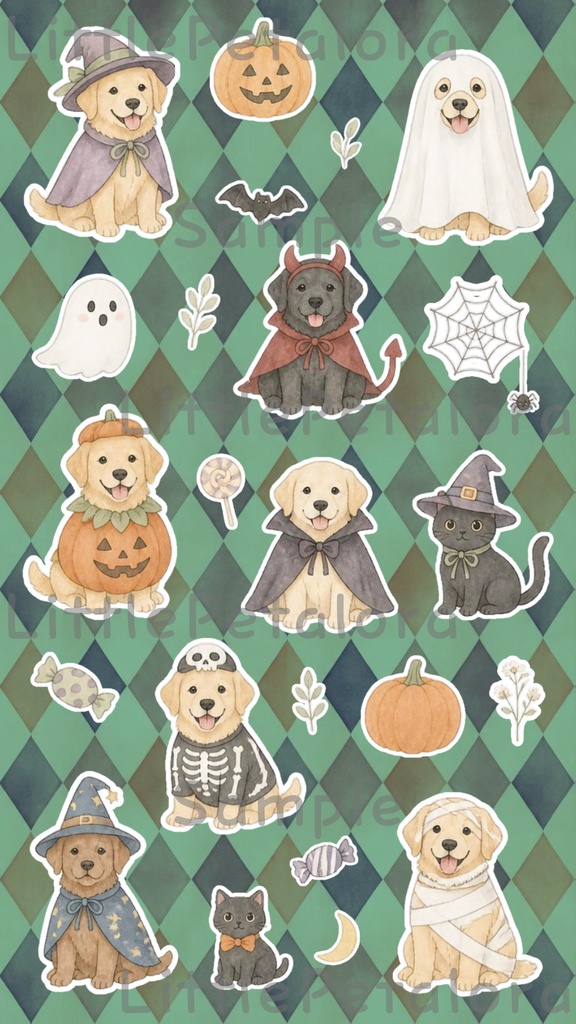 デジタルステッカー Halloween - ゴールデンレトリーバー|ハロウィン素材 9枚セット