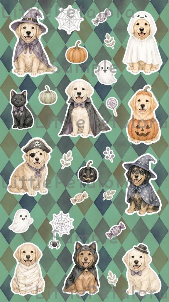 デジタルステッカー Halloween - ゴールデンレトリーバー|ハロウィン素材 9枚セット