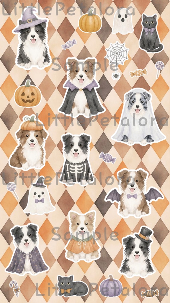 デジタルステッカー Halloween - ボーダー・コリー|ハロウィン素材 9枚セット