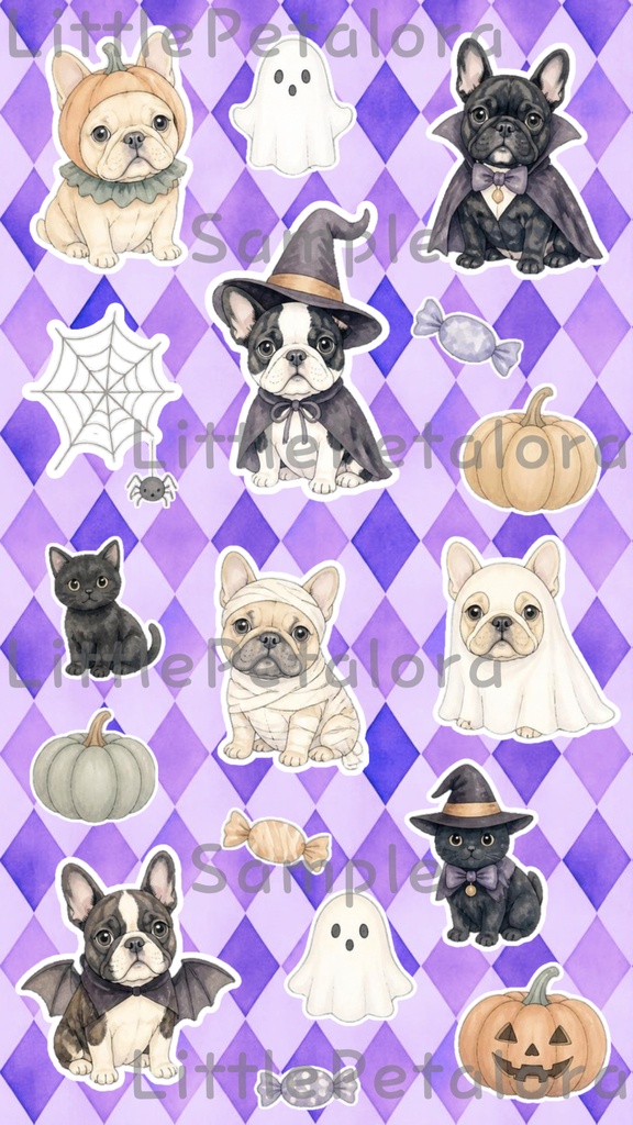 デジタルステッカー Halloween - フレンチブルドッグ|ハロウィン素材 9枚セット