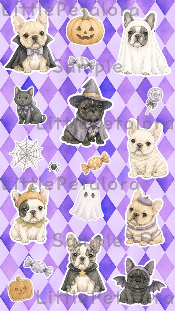 デジタルステッカー Halloween - フレンチブルドッグ|ハロウィン素材 9枚セット