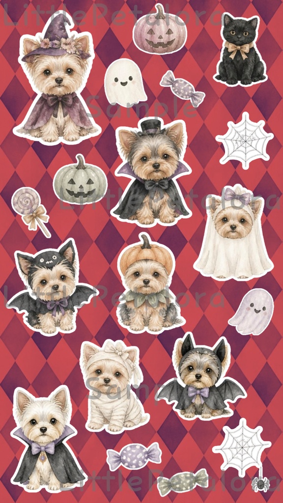 デジタルステッカー Halloween - ヨークシャテリア|ハロウィン素材 9枚セット