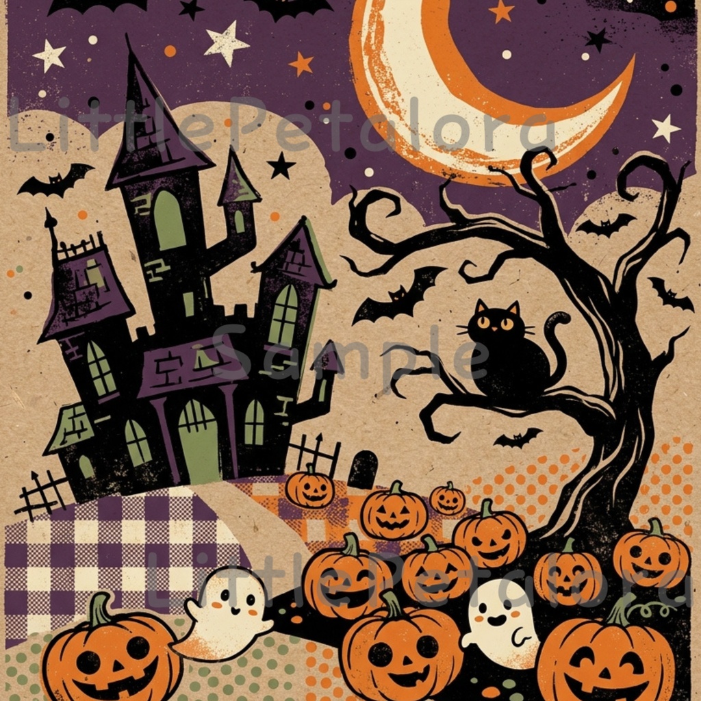 Halloween クラフト紙風デジタルペーパー Vol.1|ハロウィン総柄10種類|A4 PNG