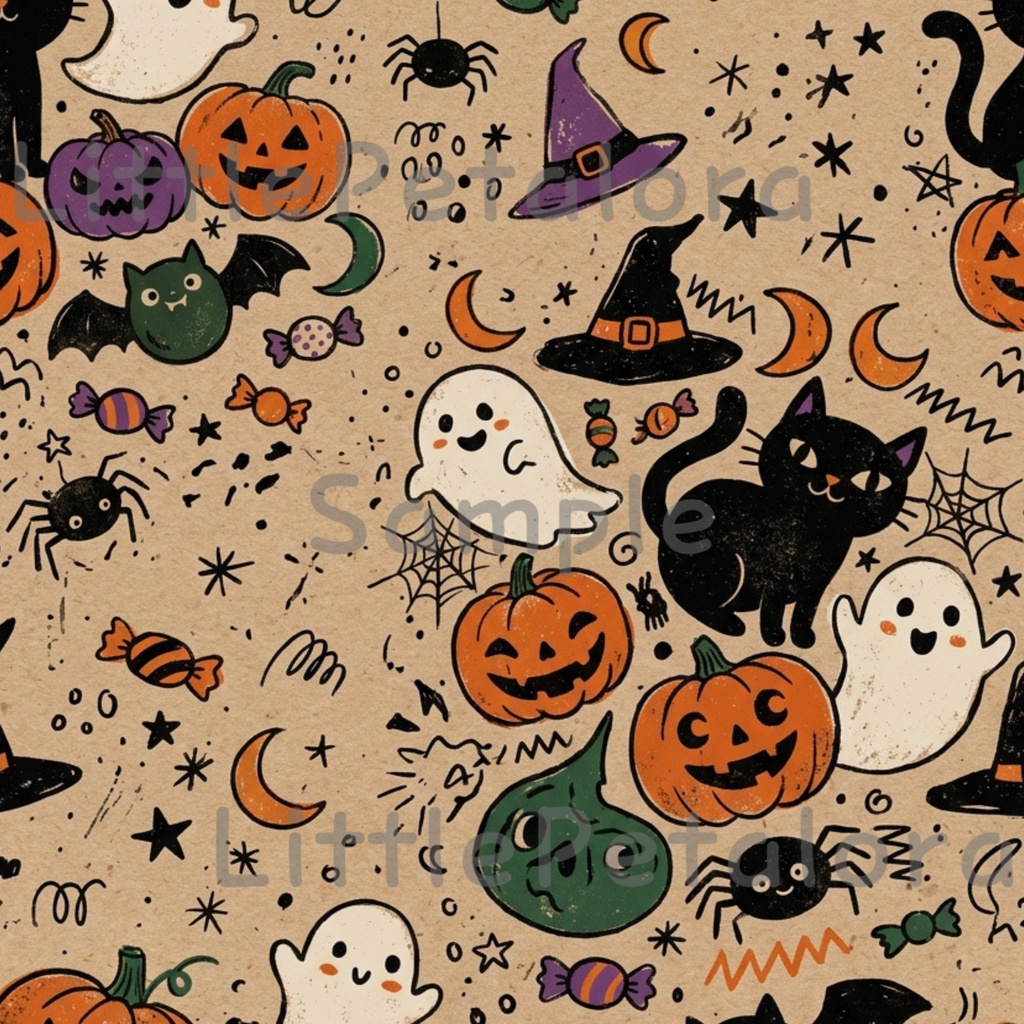 Halloween クラフト紙風デジタルペーパー Vol.1|ハロウィン総柄10種類|A4 PNG
