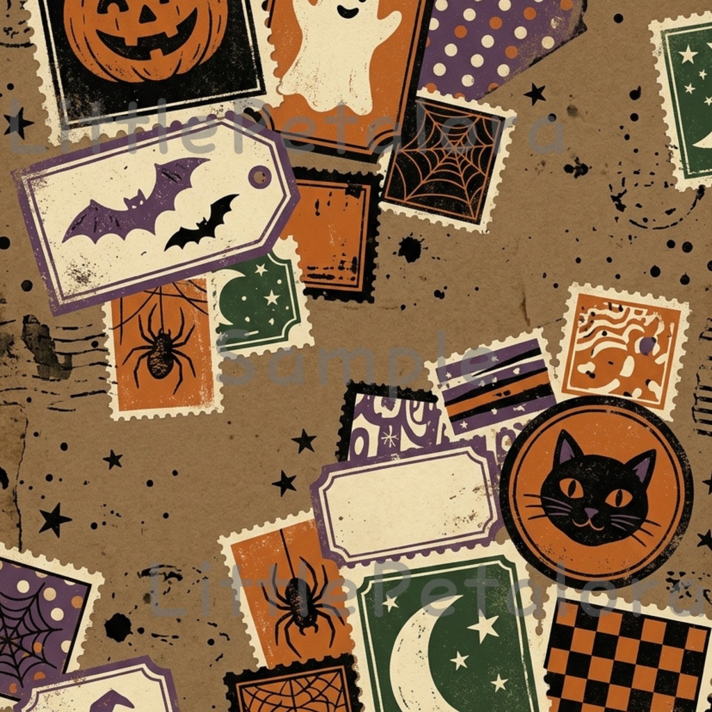 Halloween クラフト紙風デジタルペーパー Vol.1|ハロウィン総柄10種類|A4 PNG