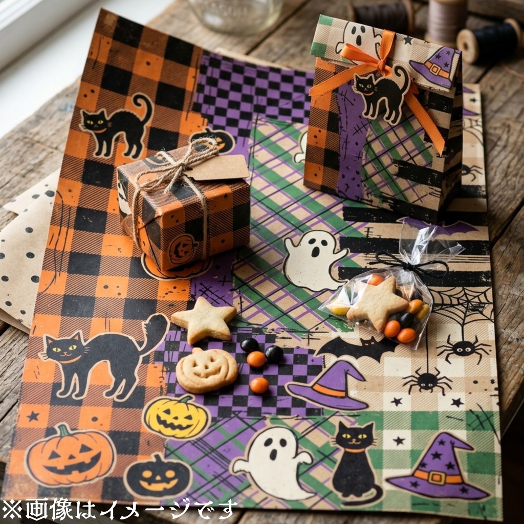 Halloween クラフト紙風デジタルペーパー Vol.1|ハロウィン総柄10種類|A4 PNG