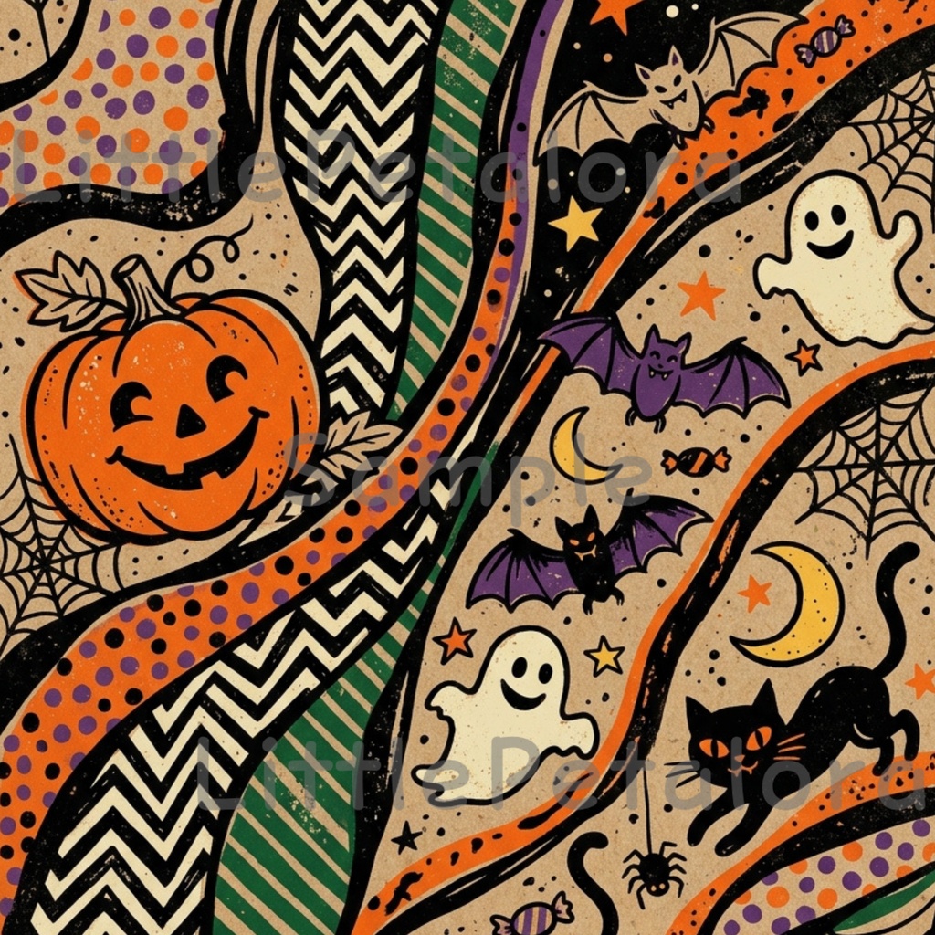 Halloween クラフト紙風デジタルペーパー Vol.1|ハロウィン総柄10種類|A4 PNG