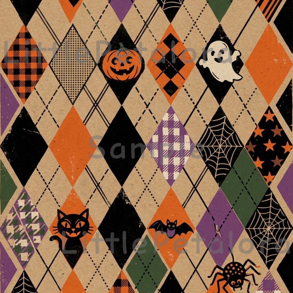 Halloween クラフト紙風デジタルペーパー Vol.1|ハロウィン総柄10種類|A4 PNG