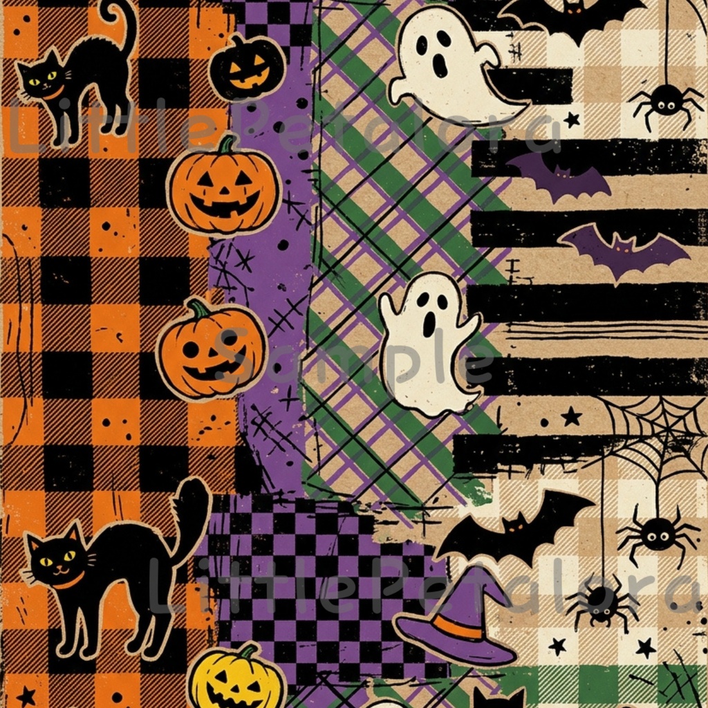 Halloween クラフト紙風デジタルペーパー Vol.1|ハロウィン総柄10種類|A4 PNG