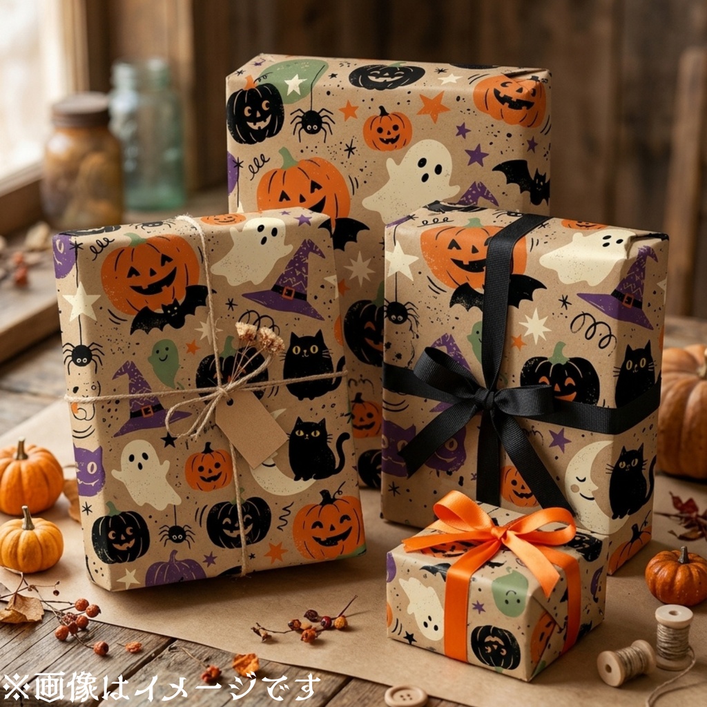 Halloween クラフト紙風デジタルペーパー Vol.1|ハロウィン総柄10種類|A4 PNG