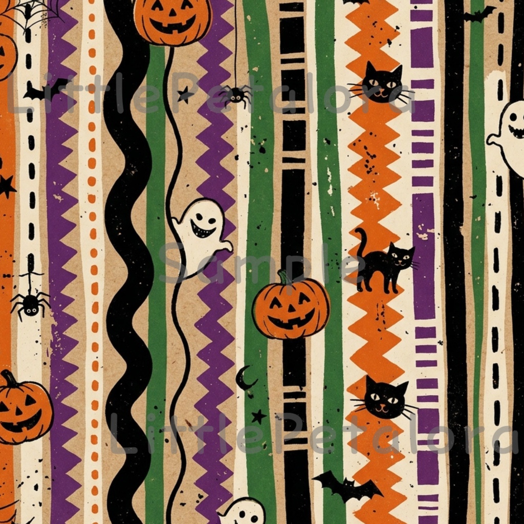 Halloween クラフト紙風デジタルペーパー Vol.1|ハロウィン総柄10種類|A4 PNG
