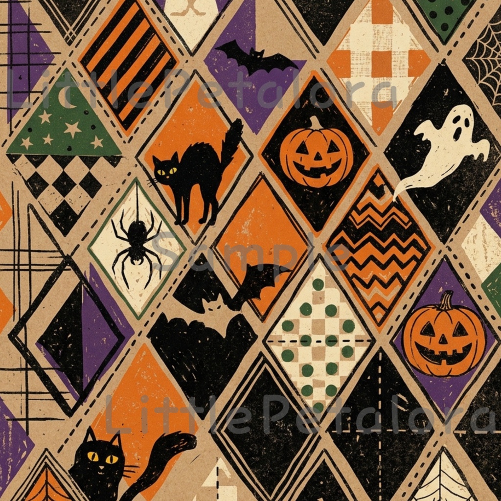 Halloween クラフト紙風デジタルペーパー Vol.2|ハロウィン総柄10種類|A4 PNG