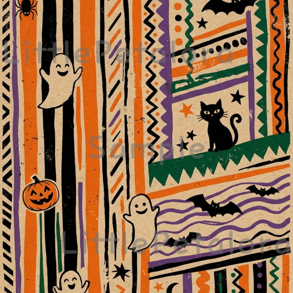 Halloween クラフト紙風デジタルペーパー Vol.2|ハロウィン総柄10種類|A4 PNG