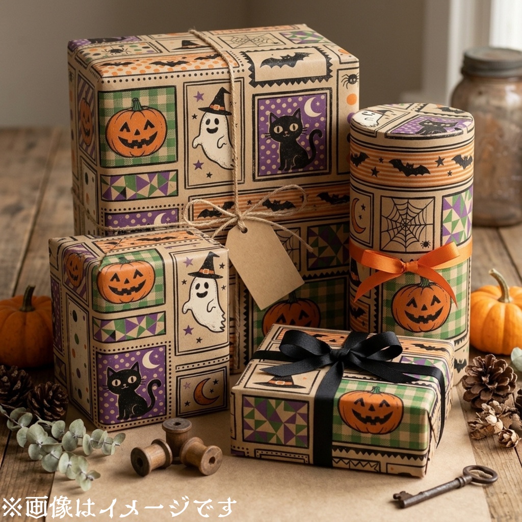 Halloween クラフト紙風デジタルペーパー Vol.2|ハロウィン総柄10種類|A4 PNG