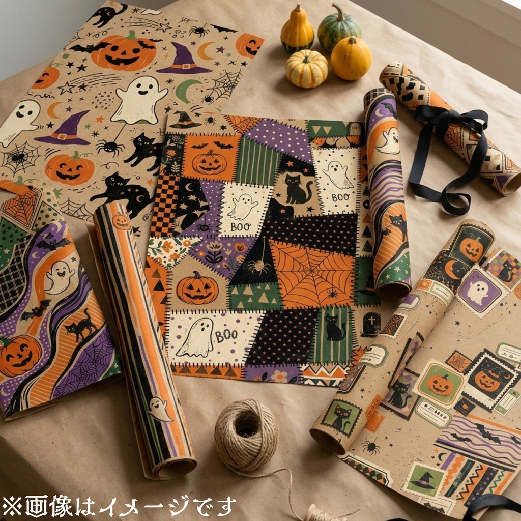 Halloween クラフト紙風デジタルペーパー Vol.2|ハロウィン総柄10種類|A4 PNG