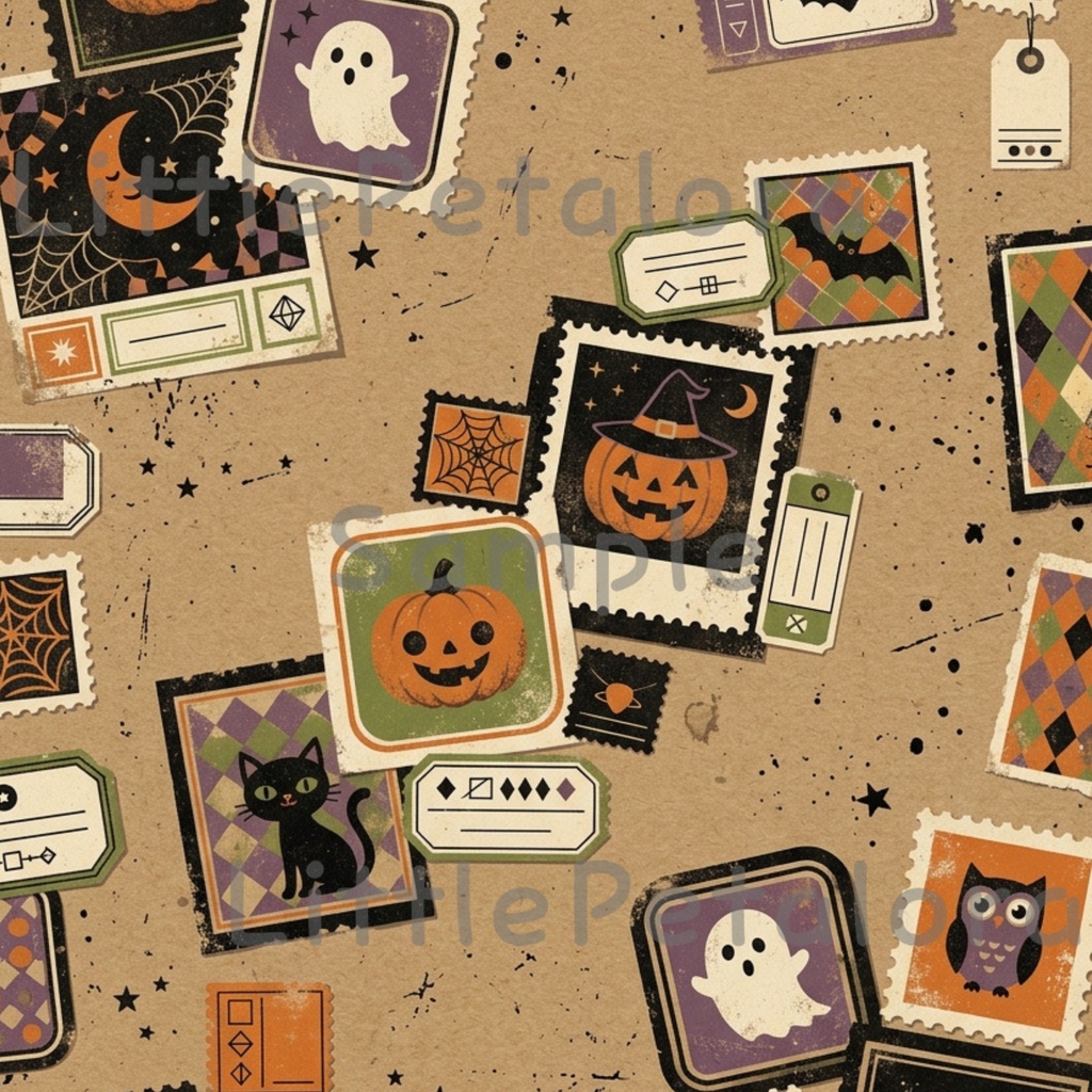 Halloween クラフト紙風デジタルペーパー Vol.2|ハロウィン総柄10種類|A4 PNG
