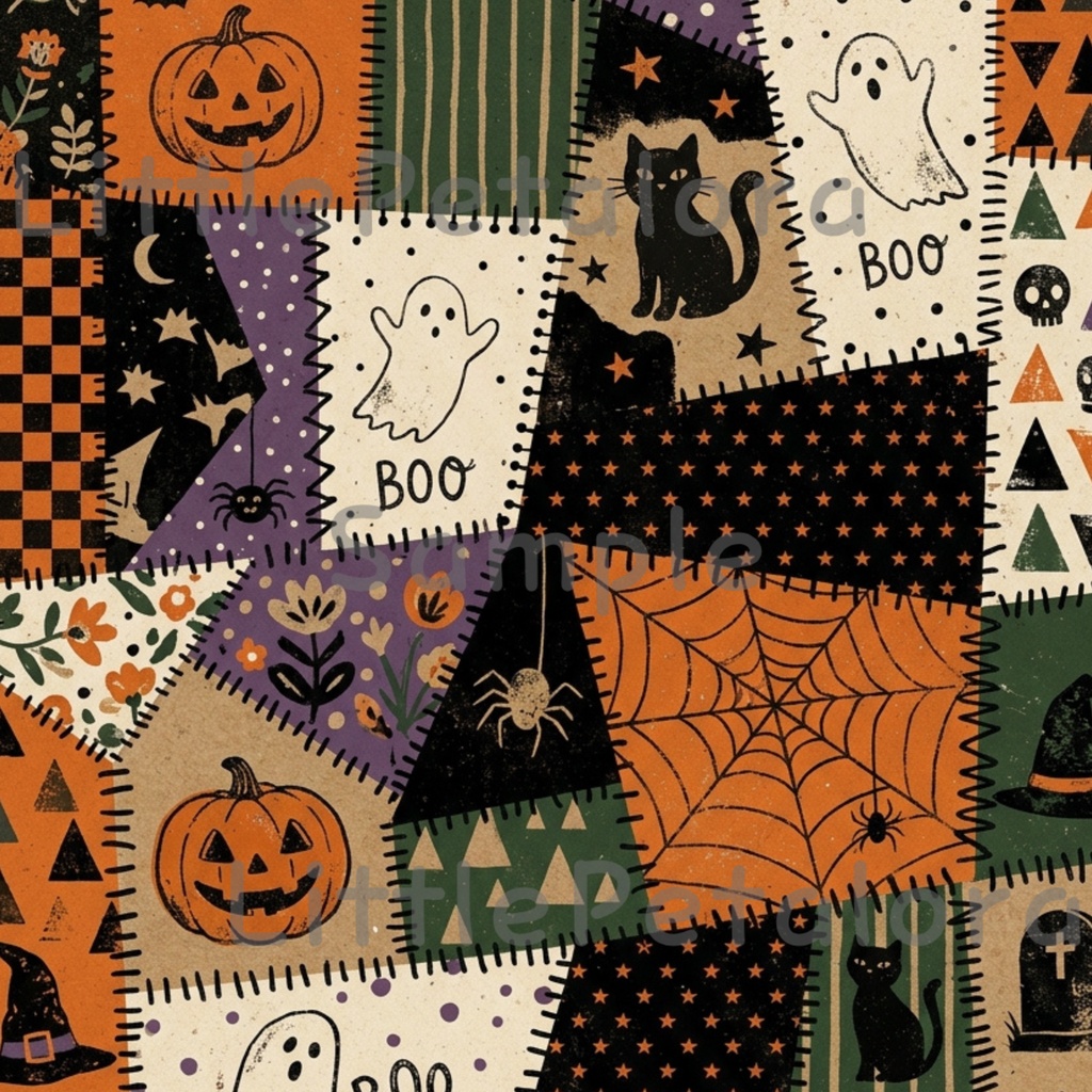 Halloween クラフト紙風デジタルペーパー Vol.2|ハロウィン総柄10種類|A4 PNG