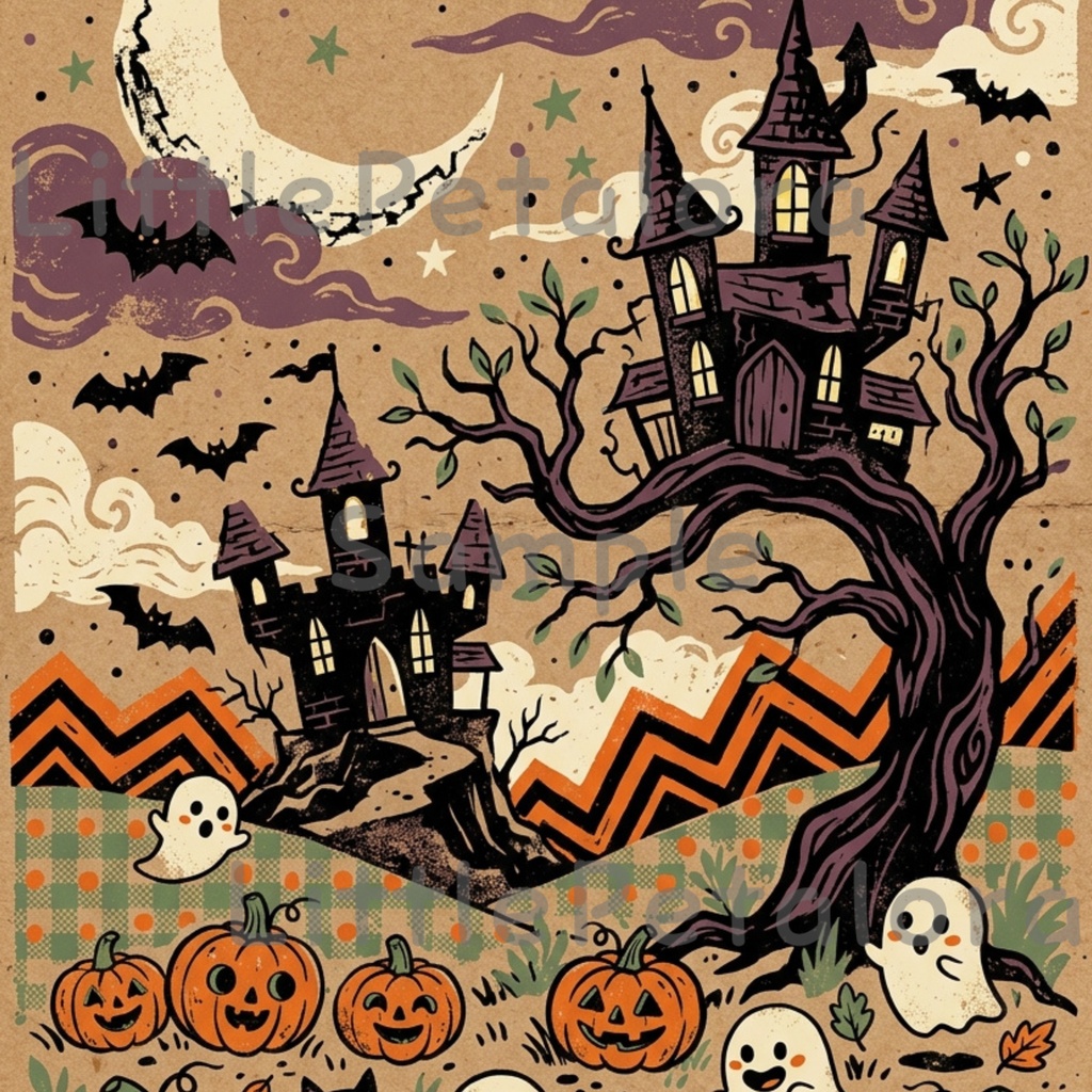 Halloween クラフト紙風デジタルペーパー Vol.2|ハロウィン総柄10種類|A4 PNG