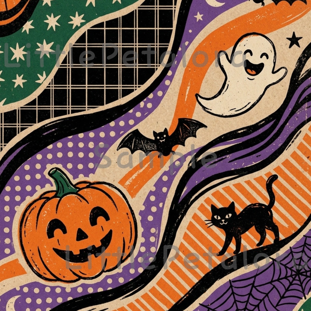 Halloween クラフト紙風デジタルペーパー Vol.2|ハロウィン総柄10種類|A4 PNG