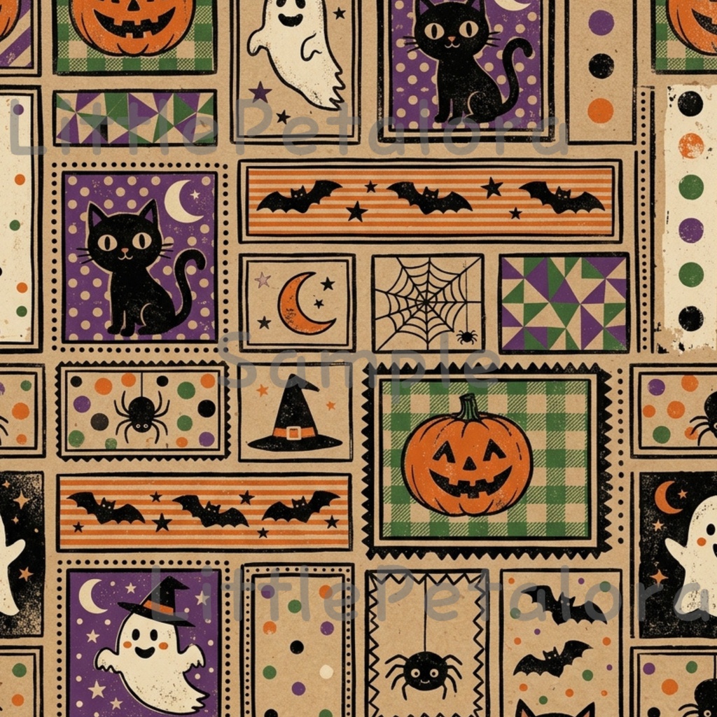 Halloween クラフト紙風デジタルペーパー Vol.2|ハロウィン総柄10種類|A4 PNG