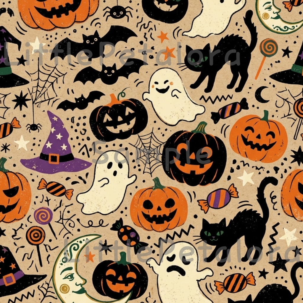 Halloween クラフト紙風デジタルペーパー Vol.2|ハロウィン総柄10種類|A4 PNG