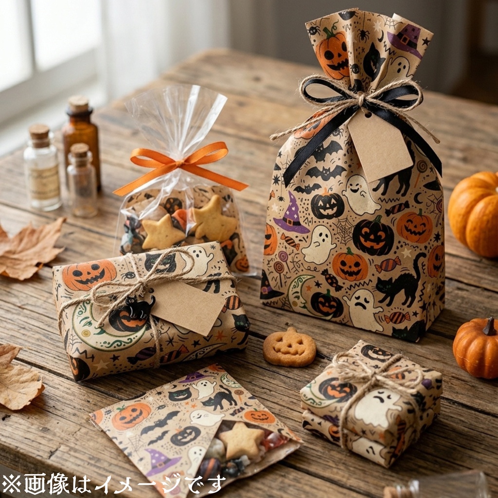 Halloween クラフト紙風デジタルペーパー Vol.2|ハロウィン総柄10種類|A4 PNG