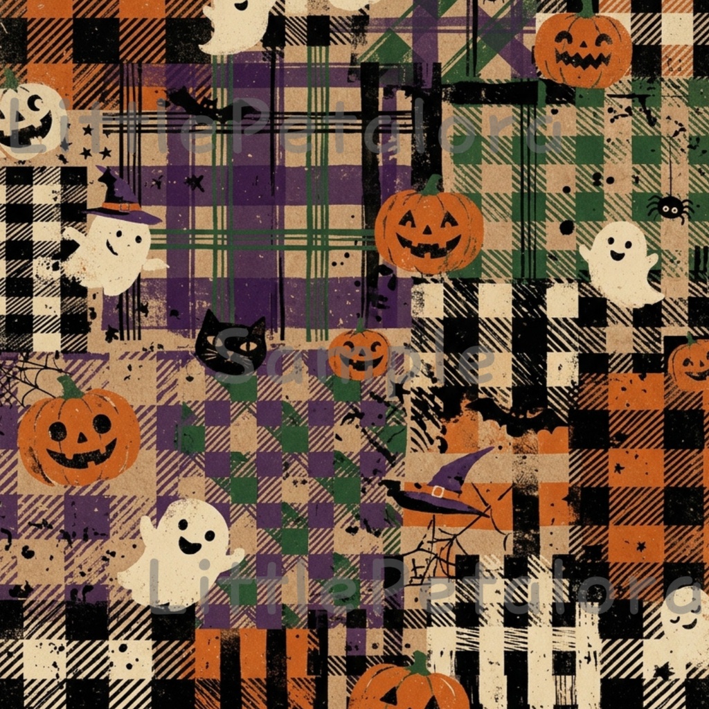 Halloween クラフト紙風デジタルペーパー Vol.2|ハロウィン総柄10種類|A4 PNG